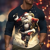 levne Santa Claus tričko-Vánoce Pánské Grafika Ježíšek Tričko Dlouhý rukáv tričko 3D tisk Tričkový Košile Módní Designové Na běžné nošení Outdoorové sporty Dovolená Jdeme ven Černá Žlutá Bordó Jaro &amp; podzim Oblečení S M L XL