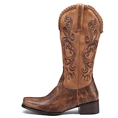 levne Cowboy &amp; Western Boots-pánské westernové kovbojské boty – hnědá umělá kůže s vyšívanými vzory a krokodýlí texturou pro vintage styl