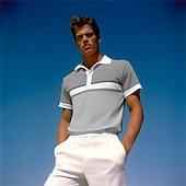 economico Polo da rugby da uomo-Per uomo A righe Polo Hawaiane Polo da rugby Maglia da golf Manica Corta Magliette polo Camicie con Colletto Casual Abbigliamento mare Abbigliamento da vacanza Abiti da festa Bottoni Stampa 3D Autunno