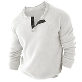 billiga Casual Henley T-shirt-Herr Waffle Henley Shirt Henleytröja T-shirts Långärmad tröja Slät Henley Sport Arbetskläder Långärmad Button-Down Kläder Mode Streetwear Ledigt