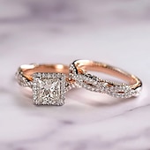 ieftine Inele-Inel pentru cupluri bărbați și femei nuntă geometrice aur cupru piatră strălucitoare mini vintage stilate simple 3 piese care impresionează