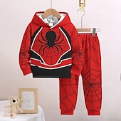billiga Pojkens 3D-djur-miles morales kostym halloween pojkar 3d spindel huvtröja &amp; byxor set långärmad 3d-utskrift höst vinter aktivt mode cool polyester barn 3-12 år utomhus street semester normal passform