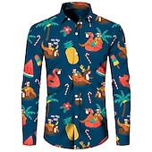economico Abito da scena natalizia-Babbo Natale Albero di Natale Informale Per uomo Camicia Natale Da tutti i giorni Per uscire Autunno inverno Collo ripiegabile Manica lunga Blu marino scuro, Blu S, M, L Tessuto elasticizzato a 4 vie