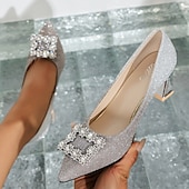 cheap Semi-Formal-Women&#039;s Heels Wedding Shoes Pumps Dress Shoes Glitter Crystal Sequined Jeweled Wedding Party Work Bridal Shoes Bridesmaid Shoes Summer Winter Rhinestone Sparkling Glitter Sequin Kitten Heel Chunky