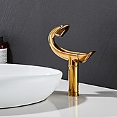 abordables Classiques-Robinet de lavabo de salle de bain incurvé pour vasque, robinets de bain à un trou à poignée unique avec interrupteur d&#039;eau chaude et froide, valve en céramique à l&#039;intérieur