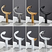 abordables Classiques-Robinet de lavabo de salle de bain incurvé pour vasque, robinets de bain à un trou à poignée unique avec interrupteur d&#039;eau chaude et froide, valve en céramique à l&#039;intérieur