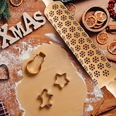お買い得  クリスマスキッチン-クリスマス ローリングピン キリスト降誕シーン エンボス加工パターン クリスマス 木製 3D 彫刻 キリスト降誕 クッキー焼き用