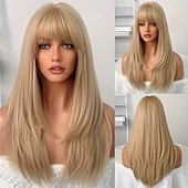 tanie Peruki syntetyczne modne-długa prosta blond peruka z imprezową peruką syntetyczną lolita odgrywanie ról damskie peruki na przyjęcie bożonarodzeniowe z naturalnego włókna o wysokiej rozdzielczości