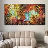 cheap Floral/Botanical Paintings-Hand-Painted Oil Paintings Canvas Wall Art Decoration Modern Abstract  Autumn Nature Scenery Trees are Luxuriant  for Home Decor Rolled Frameless Unstretched Painting