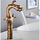 economico Classici-rubinetto per lavabo da bagno per vasca, novità stile lungo a forma di drago con montaggio esterno rubinetti per vasca da bagno alti con due maniglie e un foro in ottone antico