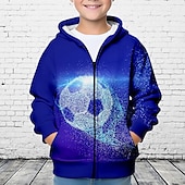 billiga Pojkens 3D Sporter &amp; Spel-Pojkar 3D Fotboll Huvtröja Kappa Ytterkläder Långärmad 3D-tryck Höst Vinter Mode Streetwear Häftig Polyester Barn 3-12 år Utomhus Ledigt Dagligen Normal