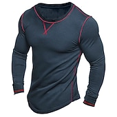 Men's T Shirt Tee Top Long Sleeve Shirt Long Sleeve Crew Neck Spring &  Fall Plain Vintage Designer Basic Patchwork Vacation Street Going out Navy Blue Top Tee for Men3