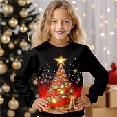Hanorac de Crăciun pentru fete, model 3D, cu imprimeu 3D, stil streetwear, adorabil, poliester, copii 4-12 ani, guler rotund, exterior, casual, zilnic, croială regulată ieftine Tricouri de Crăciun pentru copii-Hanorac de Crăciun pentru fete, model 3D, cu imprimeu 3D, stil streetwear, adorabil, poliester, copii 4-12 ani, guler rotund, exterior, casual, zilnic, croială regulată