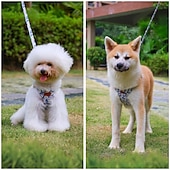 お買い得  犬用首輪＆ハーネス＆リード-犬用 猫用 ハーネス リード 調整可能 携帯用 耐久 アウトドア ウォーキング フラワープリント