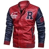 preiswerte Kunstlederjacke-Herren Lederjacke Kunstlederjacke Motorradjacke Outdoor Freizeitskleidung Warm Herbst Winter Farbblock Modisch Strassenmode Ständer Standard Weiß Gelb Rote Dunkelblau Jacken