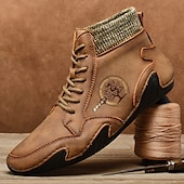 tanie Botki-męskie buty vintage z wysoką cholewką – sznurowane, codzienne buty outdoorowe z antypoślizgową podeszwą do wędrówek i codziennego noszenia