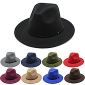 cheap Photobooth Props-Woolen Top Hat Jazz Hat Vintage Black Woolen Jazz Hat Flat Brim Cap