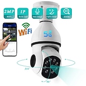 cheap Indoor IP Network Cameras-5G WIFI Surveillance 360 Rotate Auto Tracking Panoramic Camera Wireless E27 PTZ Camera CCTV IR Night Vision Motion Detection Two-Way Audio