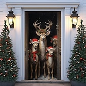 abordables Cubiertas para puertas navideñas-Adornos navideños para puertas, renos, cubiertas para puertas, tapiz para puertas, decoración de cortinas para puertas, telón de fondo navideño, pancarta para puerta de entrada, suministros de