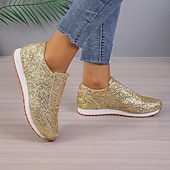 economico Sneakers da donna-sneakers slip-on glitterate dorate da donna – scarpe casual da passeggio scintillanti per la moda e l'uso quotidiano