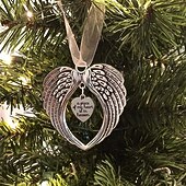 cheap Tree Accessories-Angel Wings Christmas Ornament with Lanyard Style Memorial Decoration for Tree Sympathy Gift Loved Ones in Silver