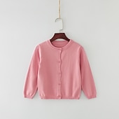 cheap Sweaters &amp; Cardigans-Kids Girls&#039; Cardigan Solid Color School Long Sleeve Active Cotton 7-13 Years Spring Water Blue turmeric Dark powder