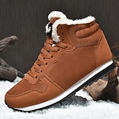 cheap Snow &amp; Winter Boots-Women&#039;s Faux Suede Winter Sneakers with Plush Lining - Casual Warm Lace-Up Shoes for Cold Weather