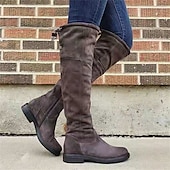 baratos Cowboy &amp; Western Boots-botas femininas de camurça roxas acima do joelho com salto baixo - elegantes e confortáveis para uso casual no inverno