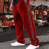 abordables Pantalones de deporte-Pantalones deportivos navideños para hombre, con escena navideña, para correr, de pierna ancha, informales, con bolsillos, con cordón, cintura elástica, a cuadros, cómodos, transpirables, para uso