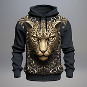 Men's Graphic Tiger Hoodie Hoodies Sweatshirt Fashion Daily Long Sleeve Hooded Vacation Sports Outdoor Holiday Black Print Front Pocket Spring &  Fall Designer3