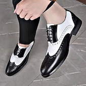 cheap Formal-Men&#039;s Black and White Brogue Oxford Shoes with Wingtip Design, Perforated Detailing for Formal Events and Parties Weddings