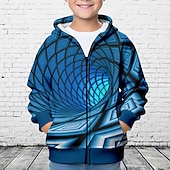 billiga Pojkens 3D Vision &amp; Geometri-Pojkar 3D Grafisk Huvtröja Kappa Ytterkläder Långärmad 3D-tryck Höst Vinter Mode Streetwear Häftig Polyester Barn 3-12 år Utomhus Ledigt Dagligen Normal
