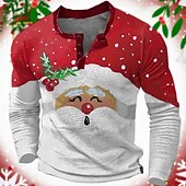 Christmas Men's Santa Claus Henley T Shirt Graphic Santa Claus Fashion Designer Casual 3D Print Henley Waffle Sports Outdoor Holiday Festival White Red Long Sleeve Henley Spring &  Fall Clothing4