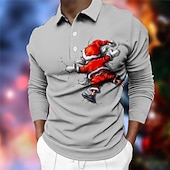 Christmas Men's Santa Claus 3D Polo Santa Claus Casual Print 3D Golf Outdoor Casual Daily Streetwear Polyester Long Sleeve Turndown Shirts Green Gray Fall & Winter S M L Micro-elastic Lapel Polo4