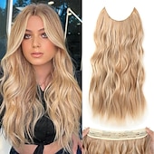 cheap Clip in Extensions-Hair Extensions 20 Inch Long Wavy Blonde Hair Extensions with Invisible Wire Adjustable Size 4 Secure Clips in Hair Extensions for Women