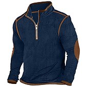 cheap Basic T shirts-Men&#039;s Waffle Tee Waffle Shirt T Shirt Zip Half Shirt Long Sleeve Half Zip Spring &amp;  Fall Color Block Vintage Designer Basic Patchwork Vacation Street Going out Black Navy Blue khaki Top Tee for Men