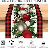baratos Decoração de Natal-corredor de mesa vermelho, decoração de mesa sazonal em estilo fazenda de férias de inverno