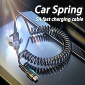 cheap Cell Phone Cables-5A Fast Charging Type C Cable Micro USB Spring Car USB Cable For Samsung Xiaomi Redmi POCO Huawei Honor Phone Accessories Gift
