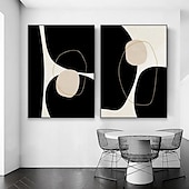 billiga Abstrakta målningar-svart och vit minimalistisk väggkonst canvasdekoration handgjord abstrakt oljemålning vardagsrum sovrum inredning (ingen ram)