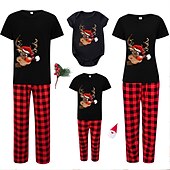 cheap Christmas Family Pajamas-Family Christmas Family Pajamas Pajamas Graphic Plaid Pajamas Cute Christmas Pajamas School Print Colorblock Black White Long Sleeve Mommy And Me Outfits Active Matching Outfits
