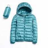 billiga Puffers &amp; Parka-dam pufferjacka med hoodie jacka vandring dunjacka vinter utomhus termisk varm packbar vattentät vindtät jacka topp full längd synlig dragkedja fiske camping / vandring / grottvandring