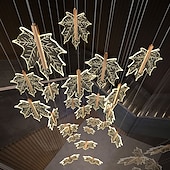 abordables Lustres uniques-lustre LED cristal feuille d&#039;érable design 4/5/6/12 lumières encastrées à intensité variable escalier en colimaçon long lustre villa escalier lumière duplex lustre 110-240v