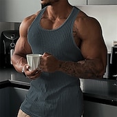 billige Treningsskjorter uten armer-Herre Singleter Vest topp Underskjorte Ermeløs skjorte Ermeløs Crew-hals Sommer عادي Mote Designer Muskel utendørs Ut på byen Treningssenter Svart Hvit Navyblå Topp T-skjorte for menn