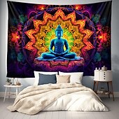 baratos Taquestres de Blacklight-tapeçaria de luz negra uv reativa brilha no escuro festa brilhante neon buda boho psicodélico psicodélico alucinante misty tapeçaria pendurada arte de parede mural para sala de estar quarto
