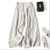 cheap Wide Leg &amp; High Waisted-Women&#039;s Normal Wide Leg Classic Flowy Full Length Natural Wide Leg Classic Basic Inelastic Causal Daily Wear Black White Yellow Navy Blue Fall Winter Loose Fit