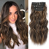 voordelige Clip-in-extensies-Synthetische uitbreidingen Klemmen Synthetisch haar Lang Haarextensies Clip-in 4 stuks Zacht Hittebestendig Pluizig Dames