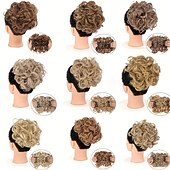 abordables Queue-de-cheval-mariée gros chignon en désordre, chignon bouclé synthétique avec clips de peigne, queue de cheveux couverture chignon extension de queue de cheval faux cheveux naturels