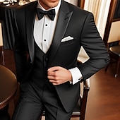 cheap Wedding Suits-Men&#039;s Wedding Party Evening Wear Tuxedos Black Tie Solid Colored Tailored Fit 3 Piece Single Breasted One-button
