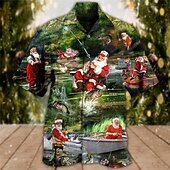 Christmas Men's Santa Claus Printed Shirts Santa Claus Casual Outdoor Street Fall Turndown Short Sleeve Green S M L Shirt4