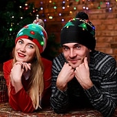 cheap Santa Hat &amp; Accessories-LED Christmas Hat Light Up Christmas Hat Unisex Knitted Beanie Holiday Hat Santa Claus Christmas Gifts Decoration